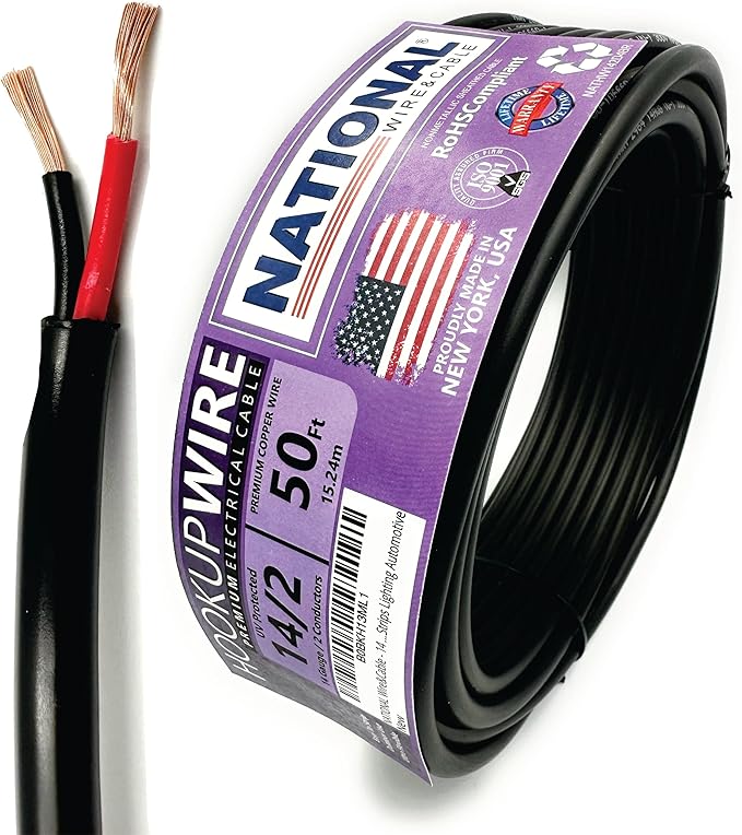 NATIONAL Wire & Cable – 14 AWG 2-Conductor Premium Copper Wire, 50 ft, Stranded