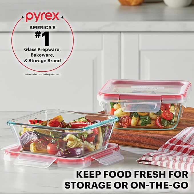 Pyrex Freshlock Mixed Sized Airtight Glass Food Storage Container Set, Non Toxic