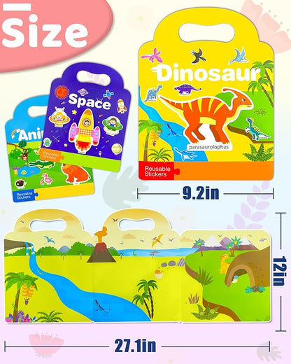 Benresive Reusable Sticker Book for Toddlers 2-4 Years, 3 Sets Travel Stickers for Kids, Waterproof Sticker Books for Toddlers 1-3, Crafts Activities for Todddlers 1-3 2-4 3-5