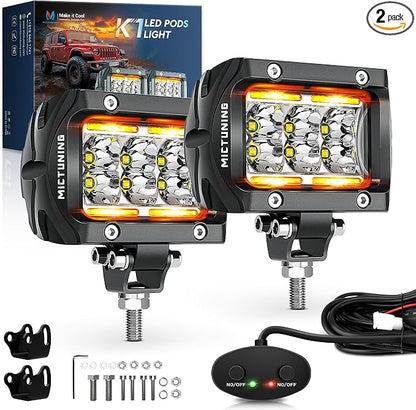 MICTUNING K1 LED Light Pods with Amber DRL 4 Inch, 36W Spot Off Road Lights Super Bright Driving Fog Light 1800LM IP68 Waterproof with Wire Harness for Trucks Motorcycle ATV UTV SUV Car Boat, Pair
