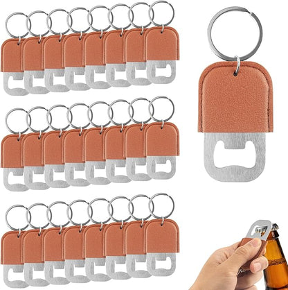 24 Pack Leather Bottle Opener, Bulk Bottle Opener Keychain, Blank PU Leather