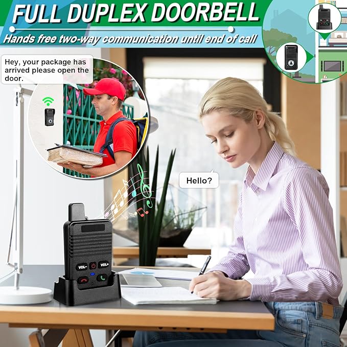 Wireless Doorbell, Hands Free Intercom Doorbells 1000ft Range, Full Duplex Two