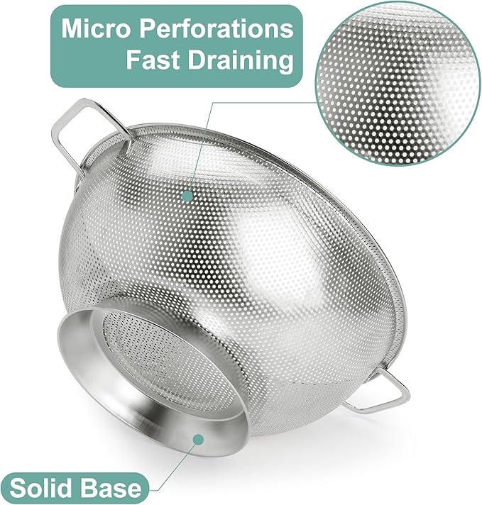 Kaishun Colander Stainless Steel 3-Quart, Kitchen Strainer