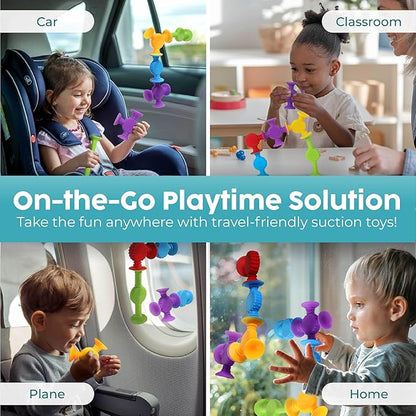 BUNMO Bath Toys Suction - Connect, Build, Create - Toddler Bath Toys - Hours of Fun & Creativity - Fine Motor Skills - Stimulating Sensory Toys - Non-Mouthable Toy 3+ - Textured 10 Pack