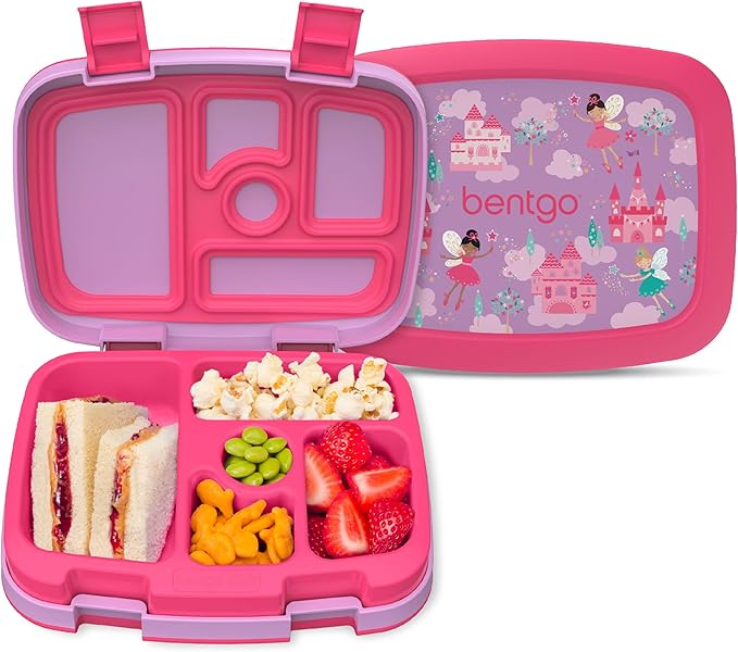 Bentgo Kids Prints Leak-Proof, 5-Compartment Bento-Style Kids Lunch Box - Ideal Portion Sizes for Ages 3-7, Durable, Drop-Proof, Dishwasher Safe, & PFAS & BPA-Free Materials (Fairies)