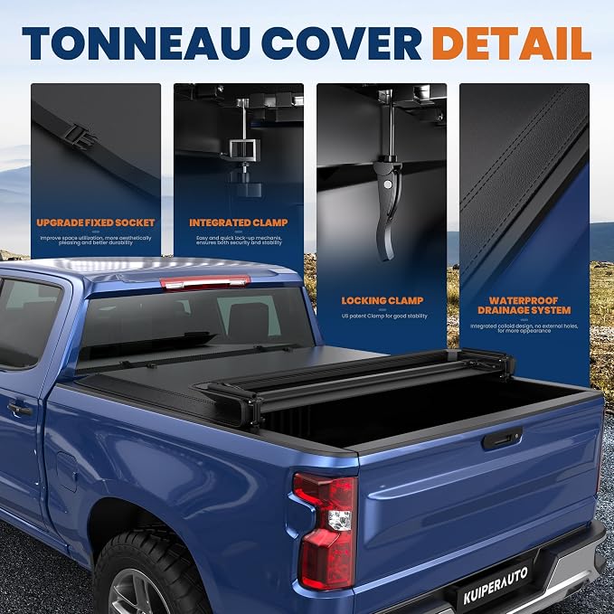 KUIPERAUTO Soft Quad Truck Bed Tonneau Cover Compatible for 2019-2026 Chevy Chevrolet Silverado/GMC Sierra 1500 (Excludes 2019 Classic Model) w/o Multi-Flex Tailgate Fleetside 6.6FT