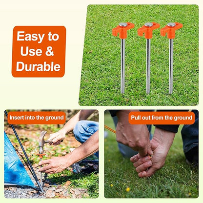 30 Pack Tent Stakes Heavy Duty,9.6 Inch Non-Rust Metal Tent Pegs,Ground Stakes Tent Spikes,Camping Stakes for Outdoor Camping,Grassland,Garden,Orange