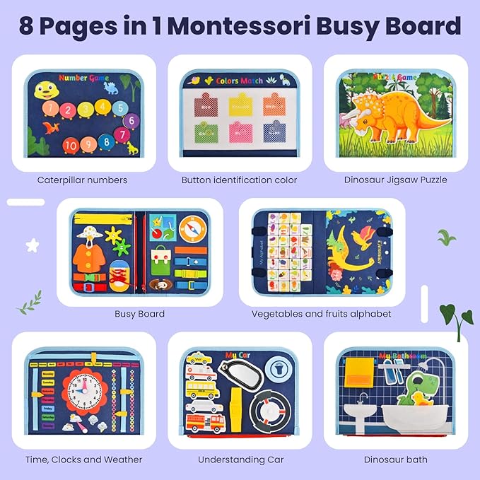 Busy Book for Toddlers 1-3, Montessori Toys Busy Board for 1 2 3 4 Year Old Boy Girl Birthday Gift Educational Learning Quiet Activity Book Airplane Car Travel Toys for Tollders Kids 1-3