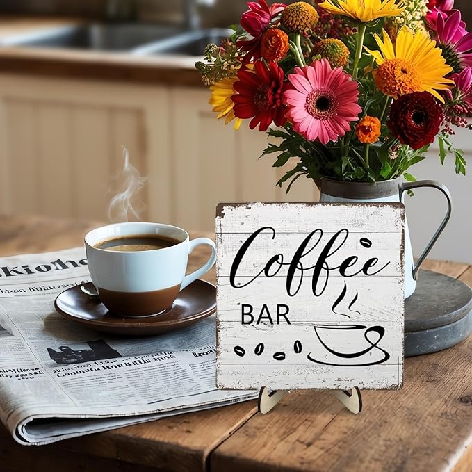 Coffee Bar Decor Sign – Rustic Wooden Plaque