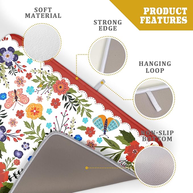 Large Microfiber Dish Drying Mat Red Floral Absorbent Drying Pad
