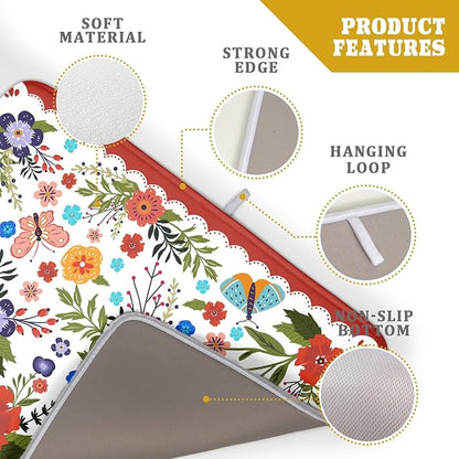 Large Microfiber Dish Drying Mat Red Floral Absorbent Drying Pad