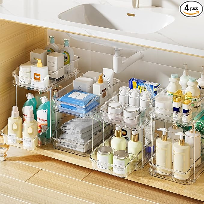 Delamu 2-Tier Under Sink Organizers and Storage, Pull Out Kitchen Pantry