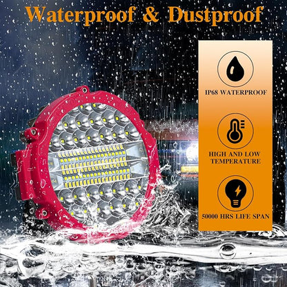 4 Pcs 201W Led Light, 7 Inch Round Led Light Bar Off Road Auxiliary Driving Lights Pod Lights for Vehicle Accessories Pickup Trucks Snowmobile RV ATV UTV, Red