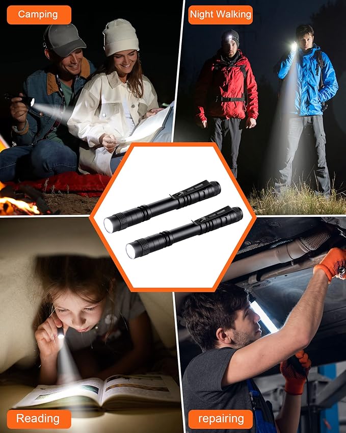 Vinsot 20 Pack LED Pen Lights Bulk Large Pen Light Flashlights Pocket 5.12 Inch LED Torch with Clip Aluminum Waterproof Flashlight for Nurses Hospital Outdoor Camping Emergency Hiking