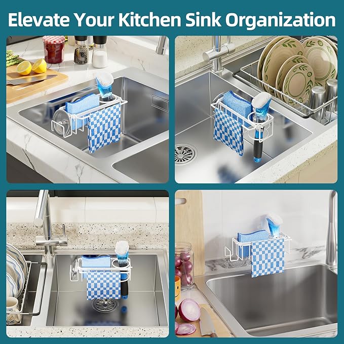 TAILI 4-in-1 Sink Caddy with Strong Suction Cup, Sponge Holder