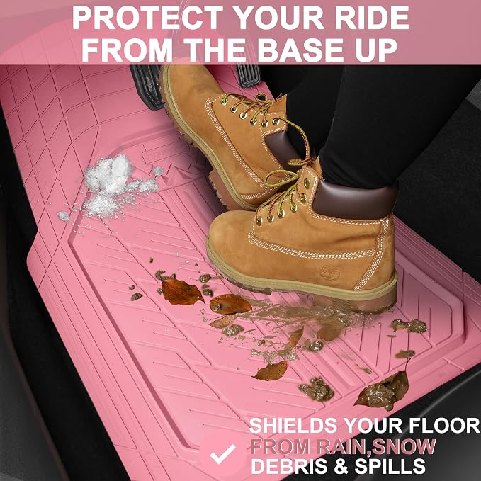 CAR PASS Heavy Rubber Car Floor Mats, Deep Waterproof Car Mats All Weather, Universal Trim-to Fit Automotive Floor Mats for Car SUV Truck Van, Durable Cute Floor Liners for Women Girly (All Pink)