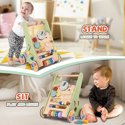 Wooden Baby Walker for 6-12 Months, Montessori Walker Push Toy for Toddlers Learning to Walk, Push Walker Baby Activity Center for Boys and Girls