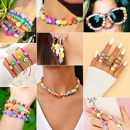 Gionlion Fruit Polymer Clay Beads Bracelet Making Kit, Colorful Clay Beads with Lemon, Strawberry, Avocado, and Watermelon Designs for DIY Jewelry, Bracelet & Necklace Making Crafts