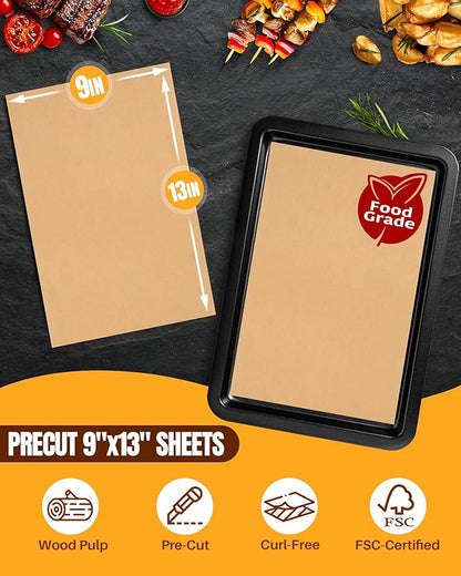 140 Parchment Paper Sheets 9x13 Inch | Precut Unbleached Baking Paper Sheets
