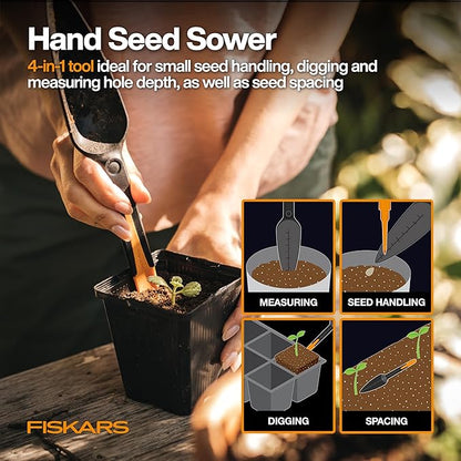 Fiskars Vegetable Garden Tool Set with Vegetable Shears, Seed Sower, Trowel, Cultivator, Weeder, and L/XL Garden Gloves for Indoor or Outdoor Gardening (6 Piece Kit)