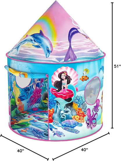 W&O Musical Mermaid Tent with Under-The-Sea Button - Captivating Pop Up Tent for Girls - Perfect for Indoor & Outdoor Play