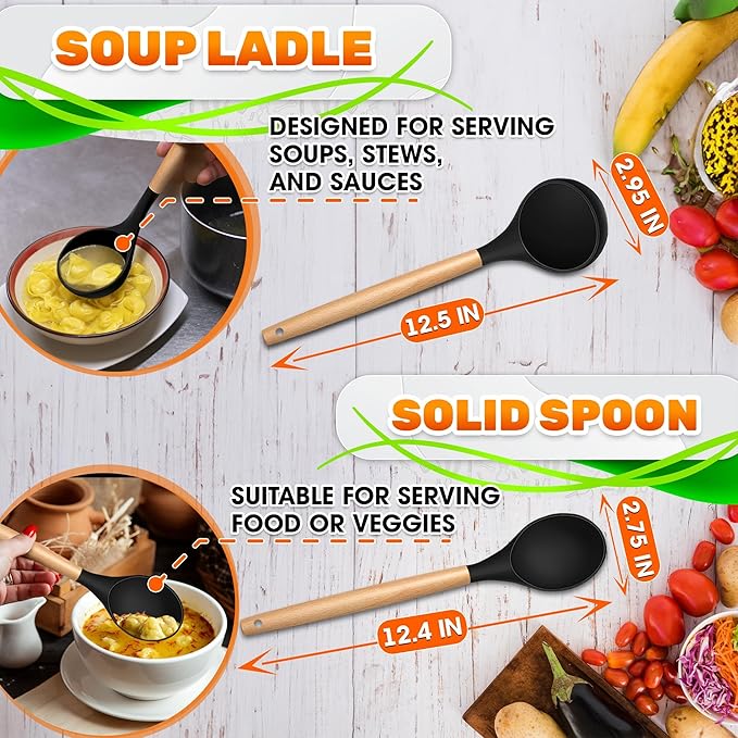 14 PCs Black Silicone Cooking Utensils Set