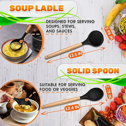 14 PCs Black Silicone Cooking Utensils Set