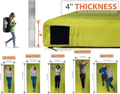 4 Inch GAIALOOP Extra Thick Memory Foam Camping Mattress, Roll Up Floor Sleeping Mat Camp Cot Mattress Pad Travel Camping Couch Bed for Guest Adults Side Sleepers