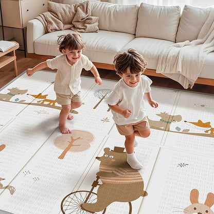 Foldable Baby Play Mat, PIGLOG Waterproof Playmats for Babies and Toddlers Kids, Safe Foam Playmat for Tummy Time, 50x50 Playpen Mat, Reversible Portable Baby Floor Mat for Infant, Toddler, Bear