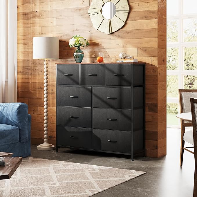 WLIVE 9 Drawer Dresser, Fabric Storage Tower