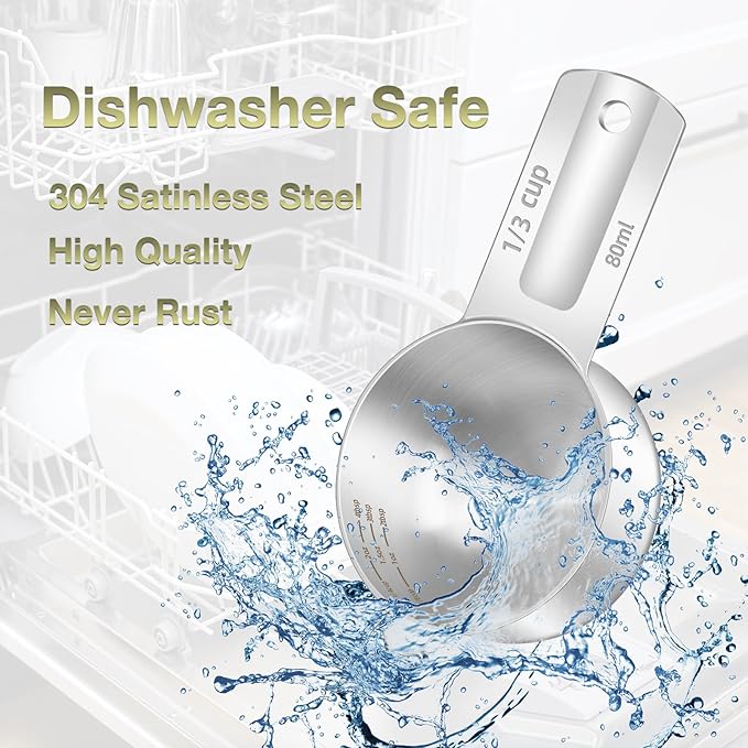 2PCS 1/3Cup Single Measuring Cup, Etched Inner Scale Stainless Steel Measure