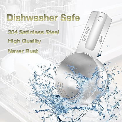 2PCS 1/3Cup Single Measuring Cup, Etched Inner Scale Stainless Steel Measure