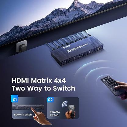 4x4 HDMI Matrix Switch 4K 30Hz, 4 in 4 Out HDMI Switch