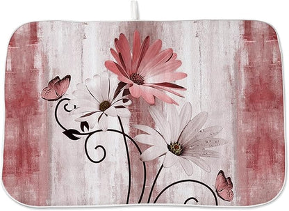 Floral Dish Drying Mat 18x24 Inches