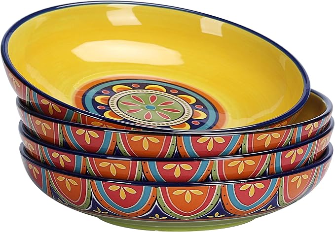 Bico Tunisian Pasta Bowls, 35oz Salad Bowl Set of 4, Large Ceramic Serving Dinner Bowls for Soup and Cereal, Microwave and Dishwasher Safe, Gift for Housewarming and Thanksgiving