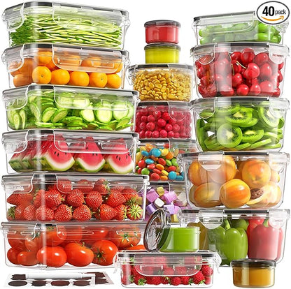 40 PCS Food Storage Containers with Lids Airtight (20 Containers & 20 Lids), 100% Leakproof Meal Prep Container Set for Kitchen Storage, BPA-free, PVC-free Reusable Plastic, Microwave/Dishwasher Safe