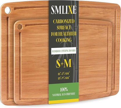 Bamboo Cutting Boards for Kitchen, Carbonized Wood Cutting Board Set