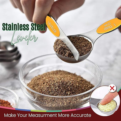 Magnetic Measuring Spoons Set of 9 Stainless Steel Dual-Sided Stackable