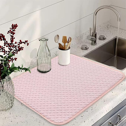 Pink Dish Drying Mats for Kitchen Counter, 2 Pack Dish Drying Mat Drying Pad