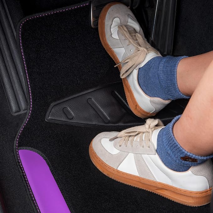 CAR PASS Waterproof Universal Fit Car Floor Mats, Faux Leather Car Carpet Mats with Anti-Slip Nibbs Backing & Driver Heel Pad Fit for SUV,Vans,sedans, Trucks,Set of 4pcs for Women (Black with Purple)