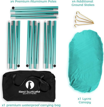 Red Suricata Family Beach Tent & Canopy, UPF50 Sun Shade, 4 Aluminum Poles, Sand Shovel, Medium Portable Sun Shelter (Medium, Turquoise)
