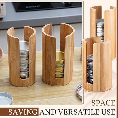 Suclain 2 Pcs Mason Jar Lid Organizer Bamboo Vertical Mason Jar Lid Storage