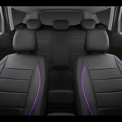 CAR PASS Piping PU Leather Car Seat Cover,Inside Zipper Design and Reserved Opening Holes Airbag Compatible,Universal FIT for Car, SUVs,Van,Trucks,Full Set, Black & Purple