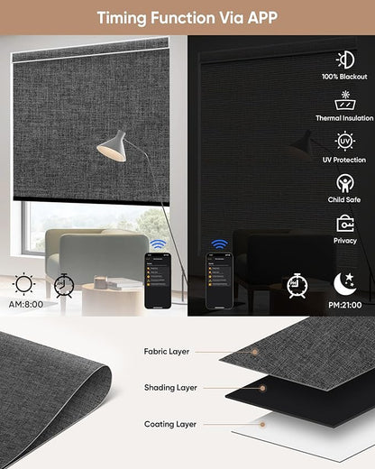 Kincmo Motorized Blinds with Remote, 100% Blackout Motorized Roller Shades Work