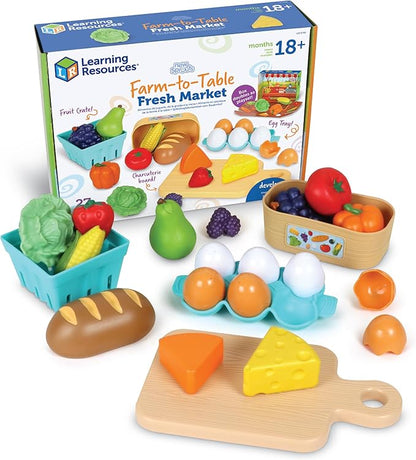 Learning Resources New Sprouts Farm-to-Table Fresh Market - Play Food for Kids Kitchens, Grocery Store, Gifts for Boys and Girls, Ages 18 Months+,27 Pieces