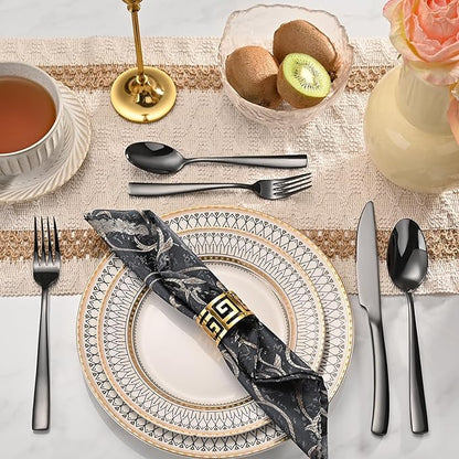 40-Piece Black Silverware Set, Heavy Duty Stainless Steel Flatware Cutlery Set Service for 8, Food-Grade Utensil Sets for Home Restaurant, Dishwasher Safe