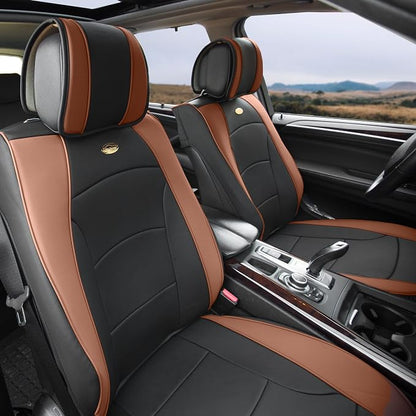 FH Group Car Seat Cover Cushion - 2 Pack Seat Covers for Cars Trucks SUV,) Faux Leather Car Seat Cushions, Waterproof Car Seat Cover Cushion, Universal Fit Car Seat protector Front Set Brown