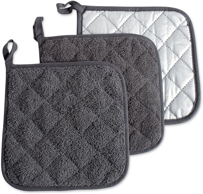 DII Basic Terry Collection Quilted 100% Cotton, Mineral Gray, 3 Piece
