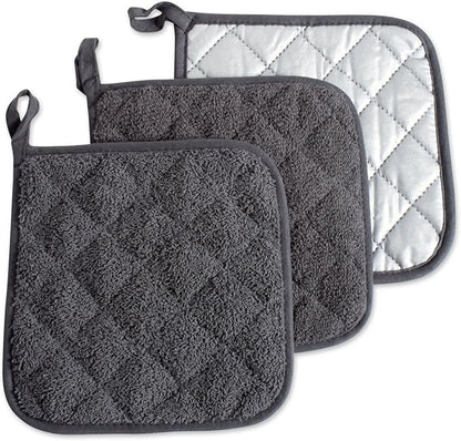 DII Basic Terry Collection Quilted 100% Cotton, Mineral Gray, 3 Piece