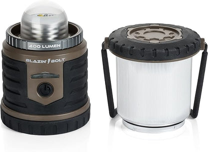 Blazin Bolt Rugged USB Rechargeable Lantern | 6000mAh Power Bank | 400 Lumen | 400 Hours of Light | 6 Modes | Camping, Emergency, Power Outage, Storm, Blizzard, Hurricane Survival
